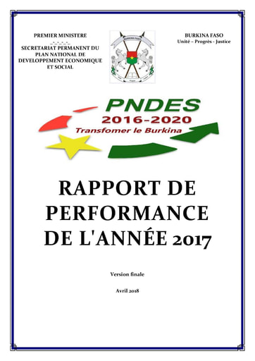 733 Premier Ministère 2018 PNDES  2016 2020 Rapport  performance année 2017 BF