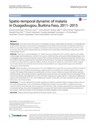 514 Ouédraogo et al 2018 Spatio temporal dynamic malaria Ouaga BF 2011 2015