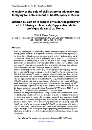 510 Omungo 2011 Examen  rôle de la société civile  lobbying Kenya