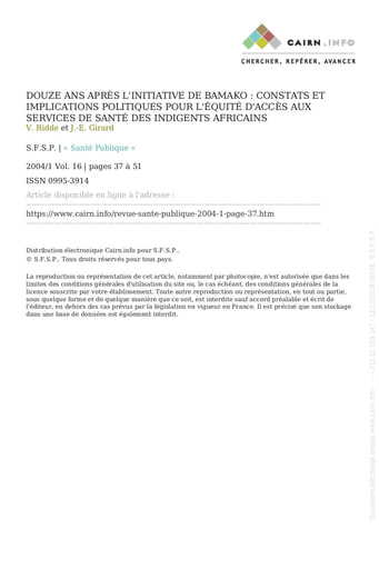 519 Ridde  Girard 2004 Douze ans après l'initiative de Bamako