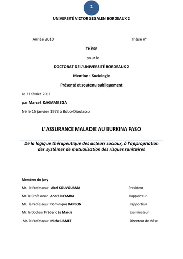 494 Kagambega 2011 L’assurance maladie BF logique thérapeutique