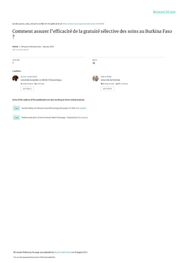 521 Samb Ridde 2012 Comment assurer l'efficacité  gratuité  soins BF