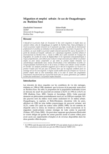 141 Zourkaléini 2013 Migration emploi urbain cas de Ouagadougou BF