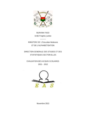 684 Min Educa 2013  Evaluation Acquis Scolaires (EAS) 2011 2012 BF