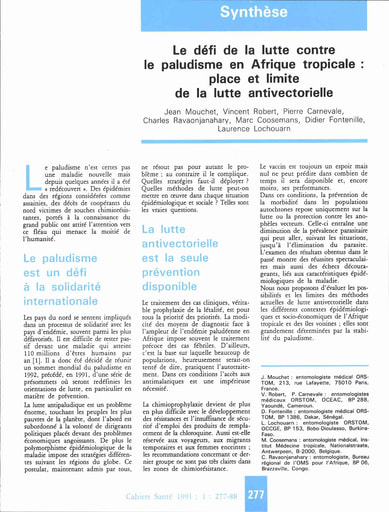 507 Mouchet et al 1991  Le défi  lutte contre le paludisme  Afriqu tropicale