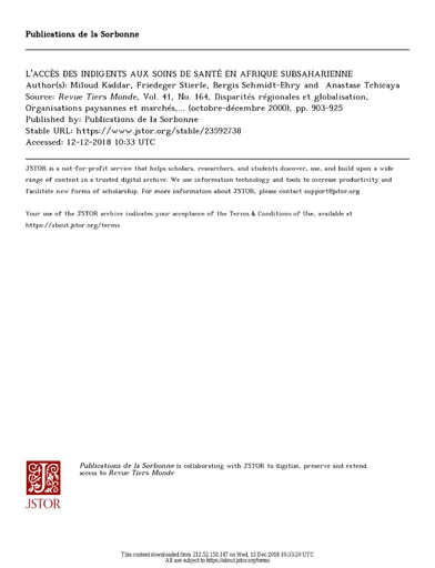 493 Kaddar et al 2000 L’accès indigents aux soins  santé Afriq subs