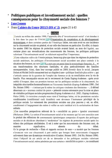 172 Jenson 2011 Politiq publiq investissement social conséq