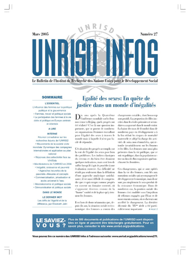 166 UNRISD 2005 Egalité des sexes  justice  monde  d’inégalités