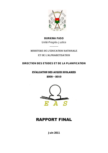 683 Min Educa 2011 Evaluation Acquis Scolaires (EAS) 2009 2010 BF