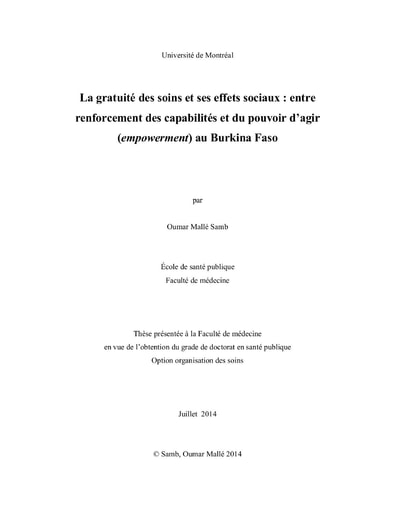 520 Samb 2014 La gratuité des soins  ses effets sociaux  BF