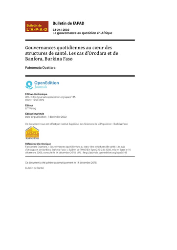 513 Ouattara 2006 Gouvernanc quotidiennes  Les cas  Orodara Banfora BF