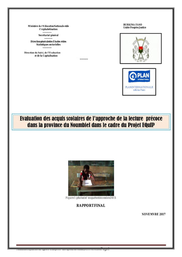 687 Min Educa Plan Interna Burkina 2017 Evaluation acquis scolaires BF